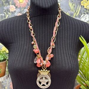 👑Adorned Crown Jewelry assemblage Marshall star badge rhinestone crown necklace